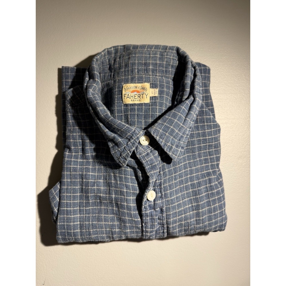 Faherty Movement Shirt Men Large Blue Check Short Sleeve
